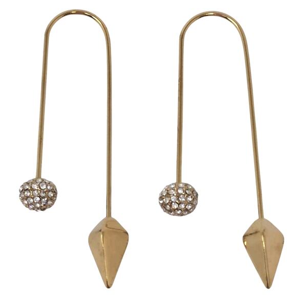 Rebecca Minkoff Gold Threader Pave Crystal Ball Earrings msrp $48 - Picture 2 of 4